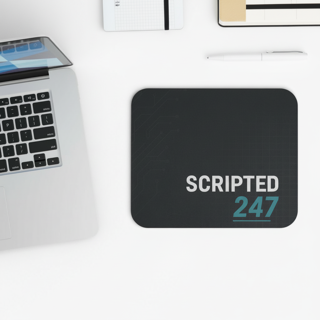 Scripted247 mouse pad close-up lifestyle photo